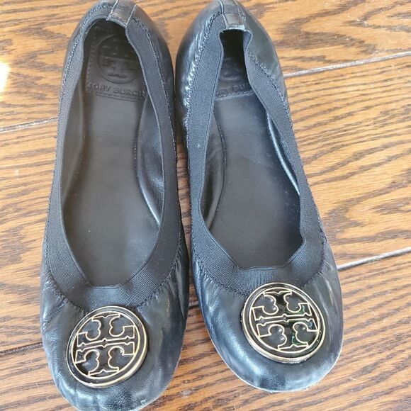 Tory Burch Caroline black leather ballet flats - Picture 1 of 5